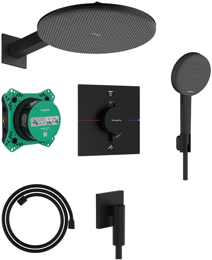 Darmowa Dostawa - Zestaw prysznicowy podtynkowy termostatyczny z deszczownicą czarny Hansgrohe Raindance Alive S 24630670