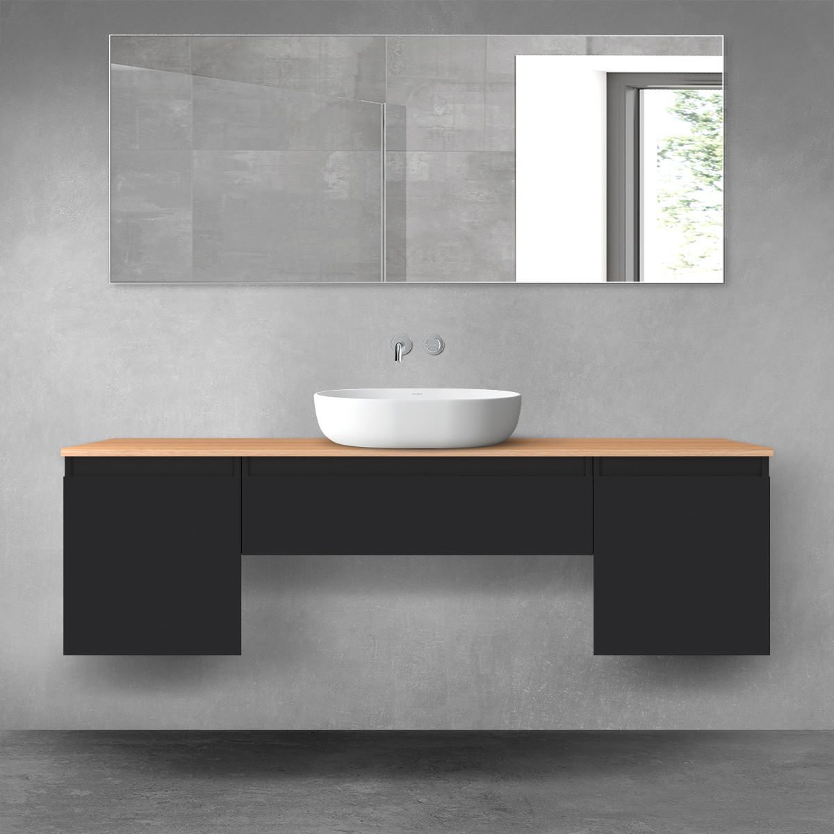 Darmowa Dostawa - Zestaw mebli łazienkowych 160x46.4x48.6 cm podumywalkowa wisząca czarna-dab Oltens Vernal 68390300