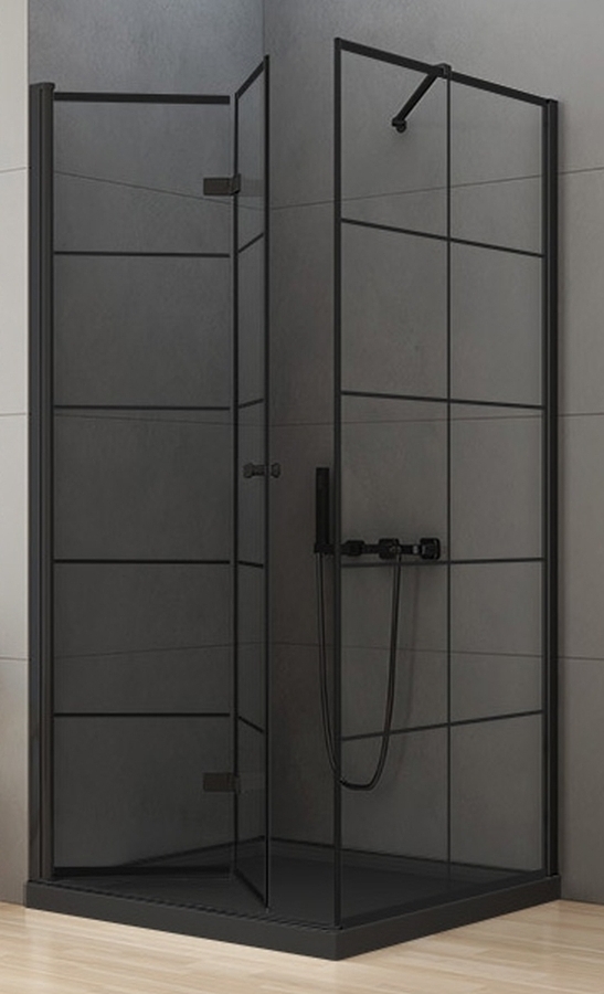 Darmowa Dostawa - Kabina prysznicowa 90x90 cm kwadratowa czarny mat/szkło ze wzorem New Trendy New Soleo Black D0289A/D0120B