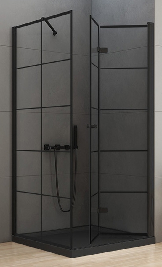 Darmowa Dostawa - Kabina prysznicowa 90x90 cm kwadratowa czarny mat/szkło ze wzorem New Trendy New Soleo Black D0290A/D0121B