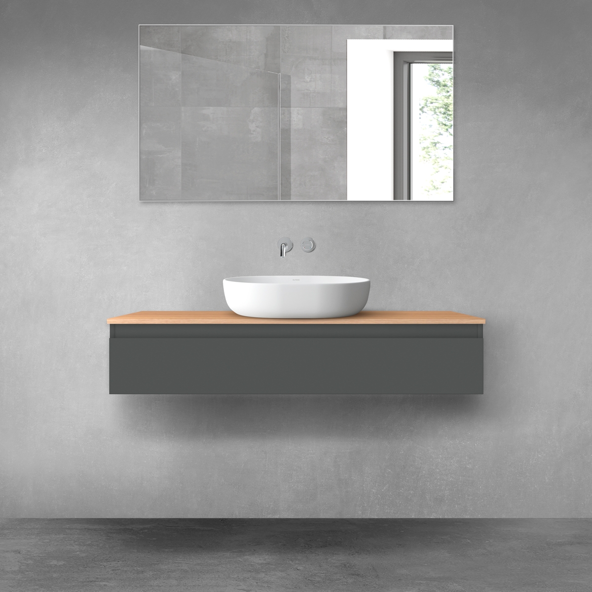 Darmowa Dostawa - Szafka z blatem 120x46.4x25.2 cm podumywalkowa wisząca grafitowa Oltens Vernal 68103400
