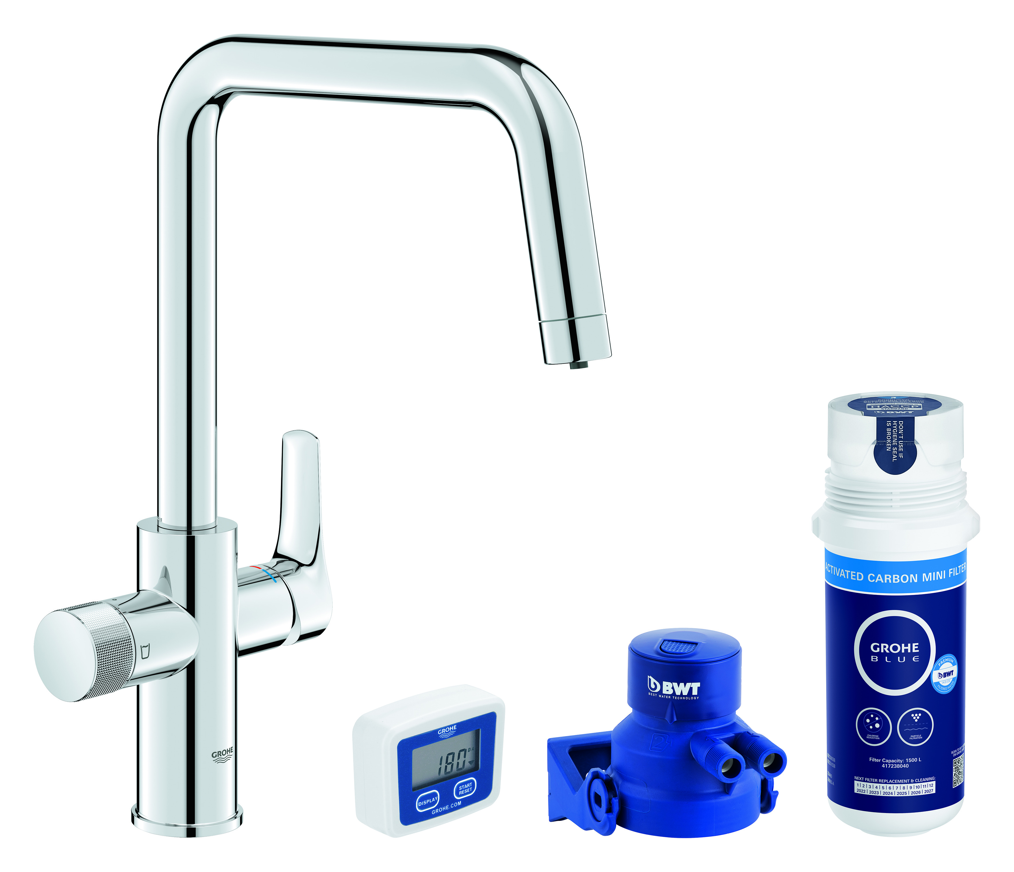 Darmowa Dostawa - Zestaw startowy z baterią kuchenną stojąca starlight chrome Grohe Blue 30596000