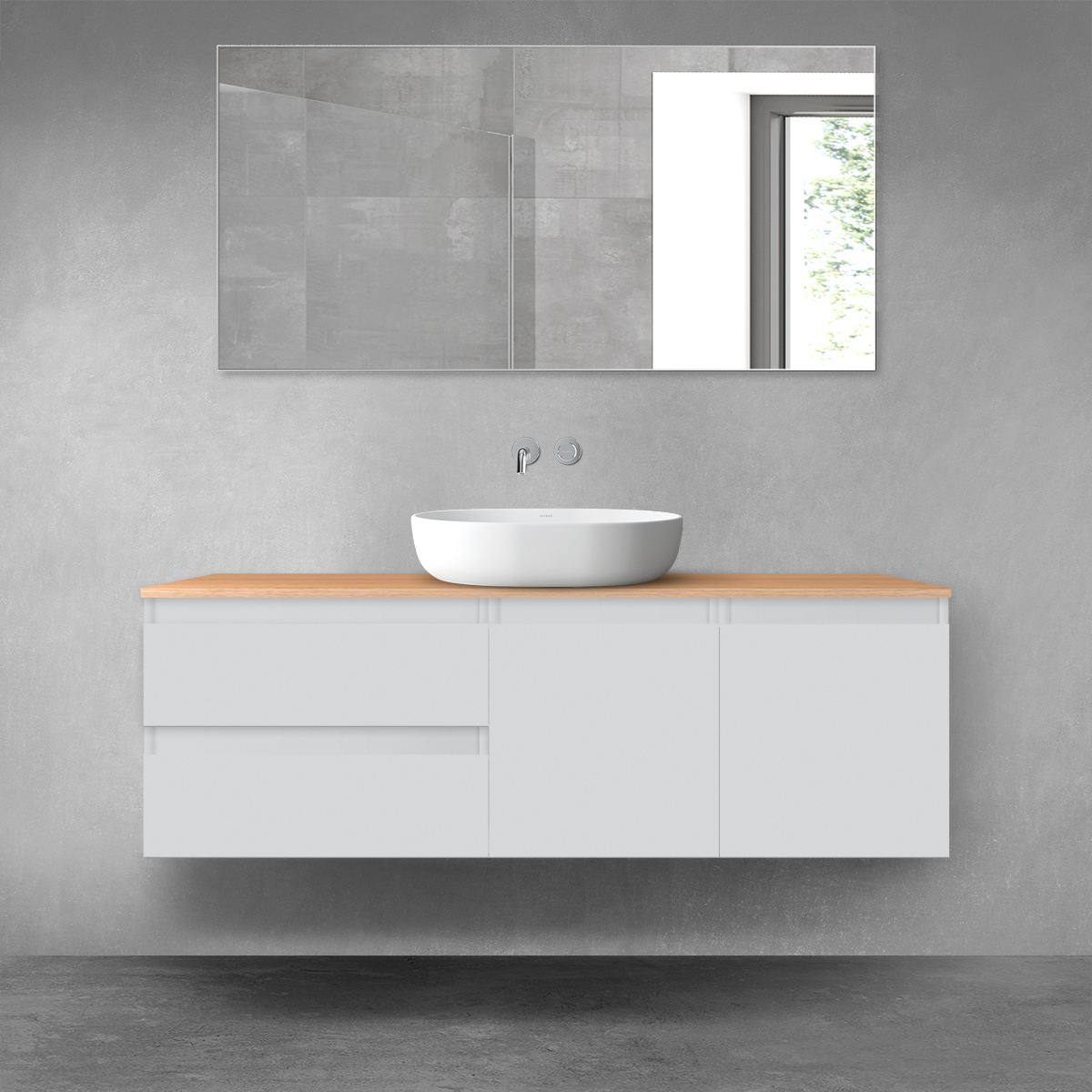 Darmowa Dostawa - Zestaw mebli łazienkowych 140x46.4x48.6 cm podumywalkowa wisząca szara-dab Oltens Vernal 68272700