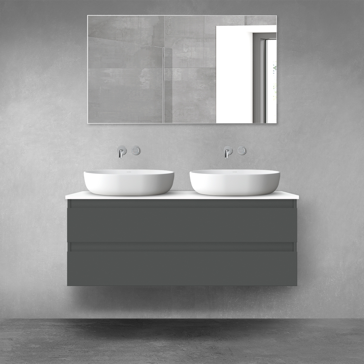 Darmowa Dostawa - Szafka z blatem 120x46.4x48.6 cm podumywalkowa wisząca biała-grafitowa Oltens Vernal 68469400