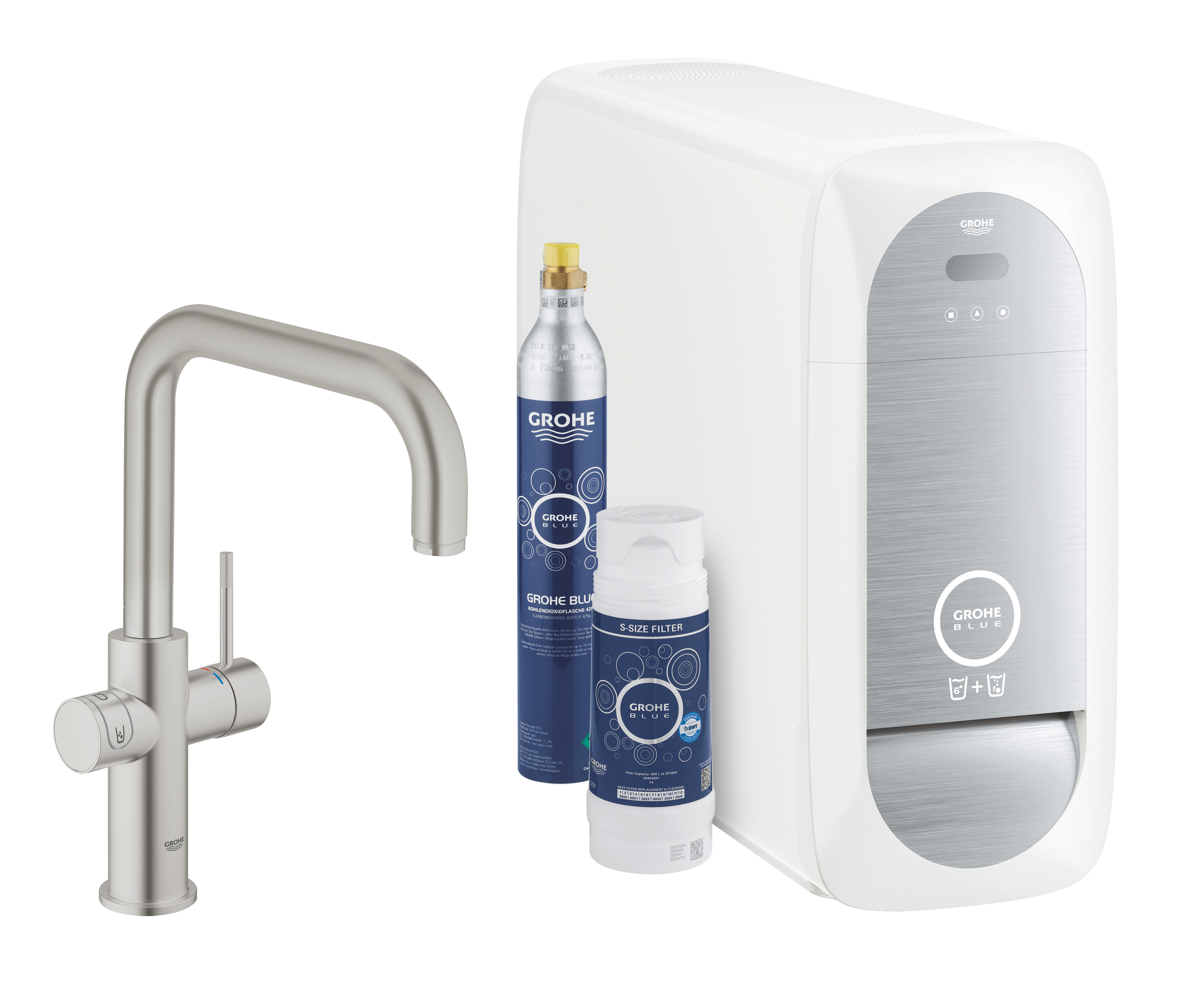 Darmowa Dostawa - Zestaw startowy z baterią kuchenną stojąca supersteel Grohe Blue 31456DC1
