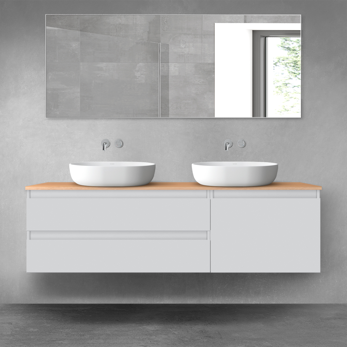 Darmowa Dostawa - Zestaw mebli łazienkowych 160x46.4x48.6 cm podumywalkowa wisząca szara-dab Oltens Vernal 68340700