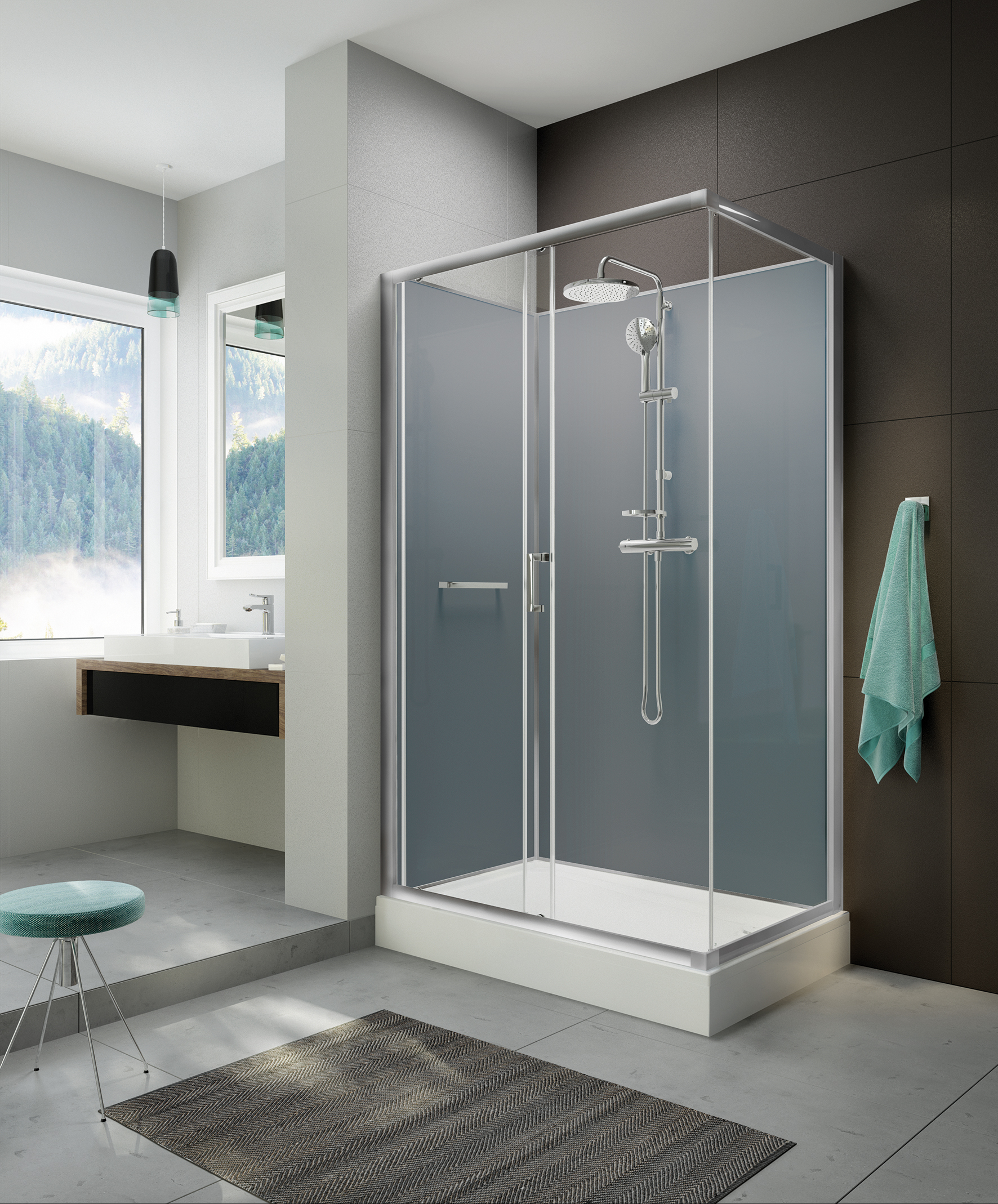 Darmowa Dostawa - Kabina z brodzikiem i zestawem prysznicowym 120x80 cm prostokątna srebrny połysk/szkło przezroczyste Sanplast Classic II Mineral 