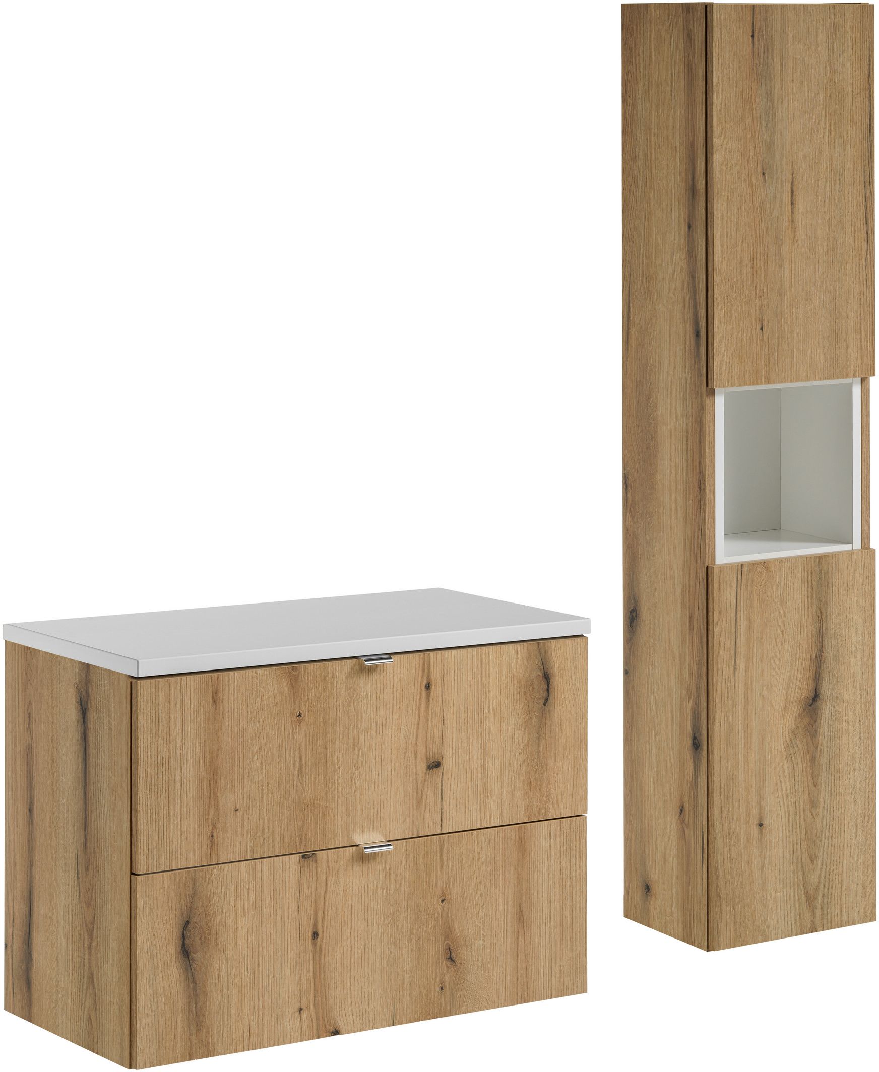 Darmowa Dostawa - Zestaw mebli łazienkowych 80x40x140 cm podumywalkowa wisząca biała-dąb Comad Nova Oak SETNOABWHITE80CMSHC