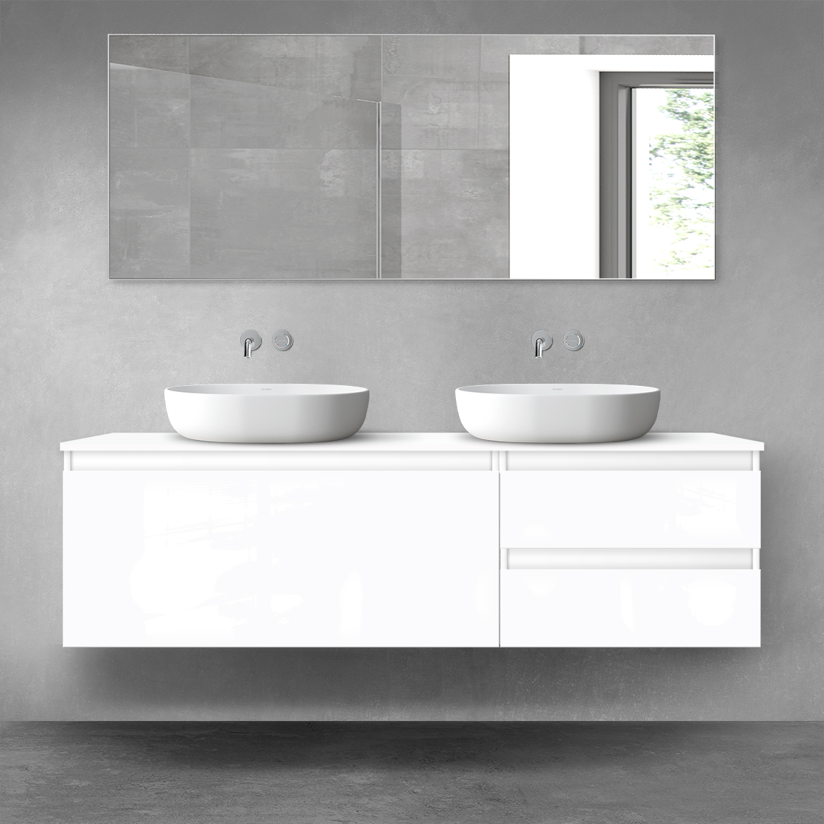 Darmowa Dostawa - Zestaw mebli łazienkowych 160x46.4x48.6 cm podumywalkowa wisząca biała Oltens Vernal 68439000