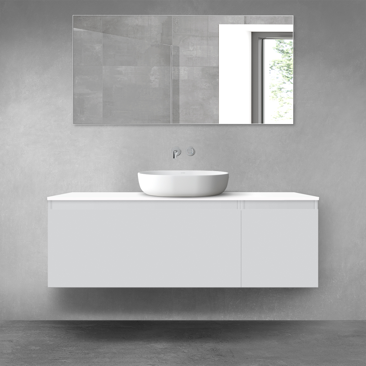 Darmowa Dostawa - Zestaw mebli łazienkowych 140x46.4x48.6 cm podumywalkowa wisząca biała-szara Oltens Vernal 68316700