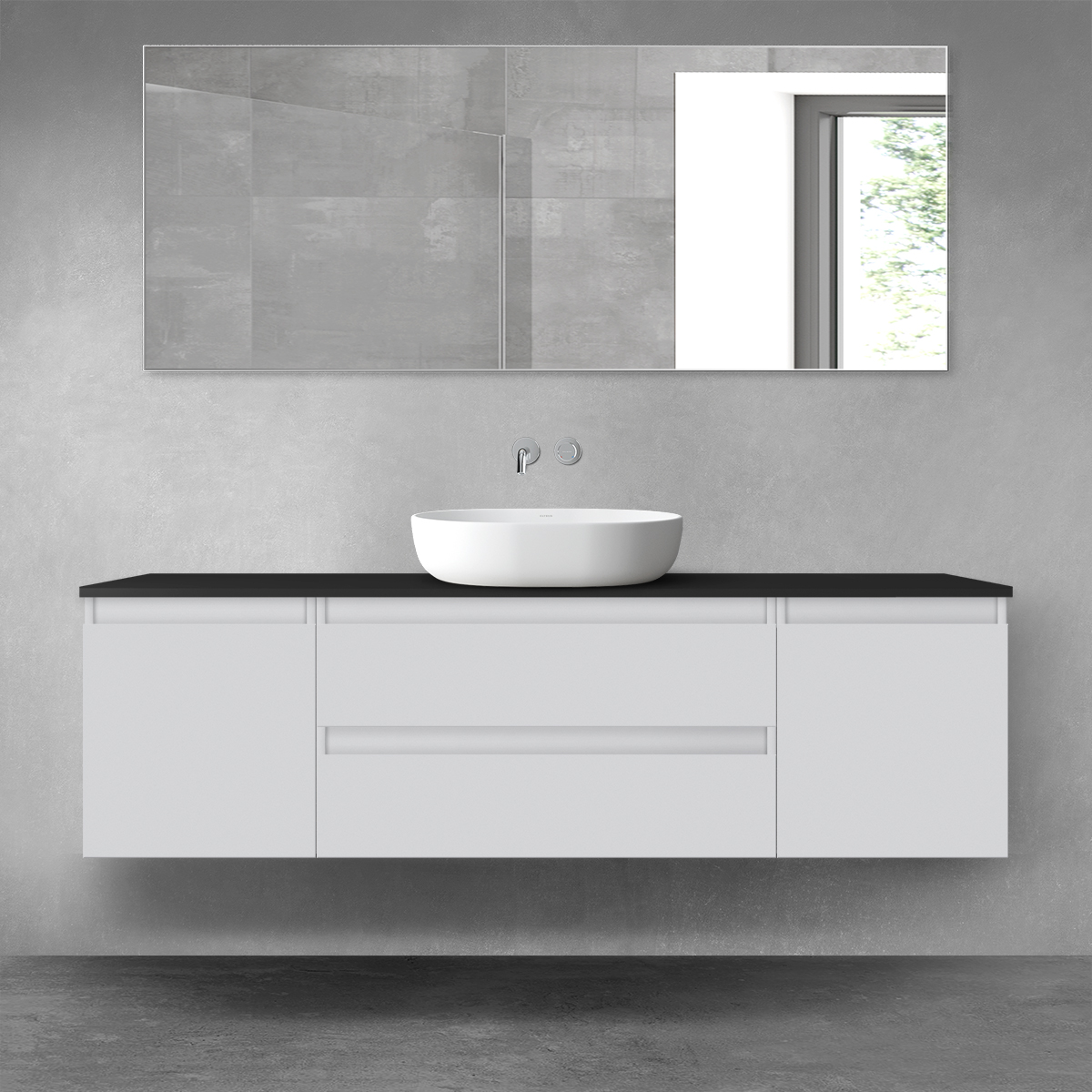 Darmowa Dostawa - Zestaw mebli łazienkowych 160x46.4x48.6 cm podumywalkowa wisząca czarna-szara Oltens Vernal 68449700
