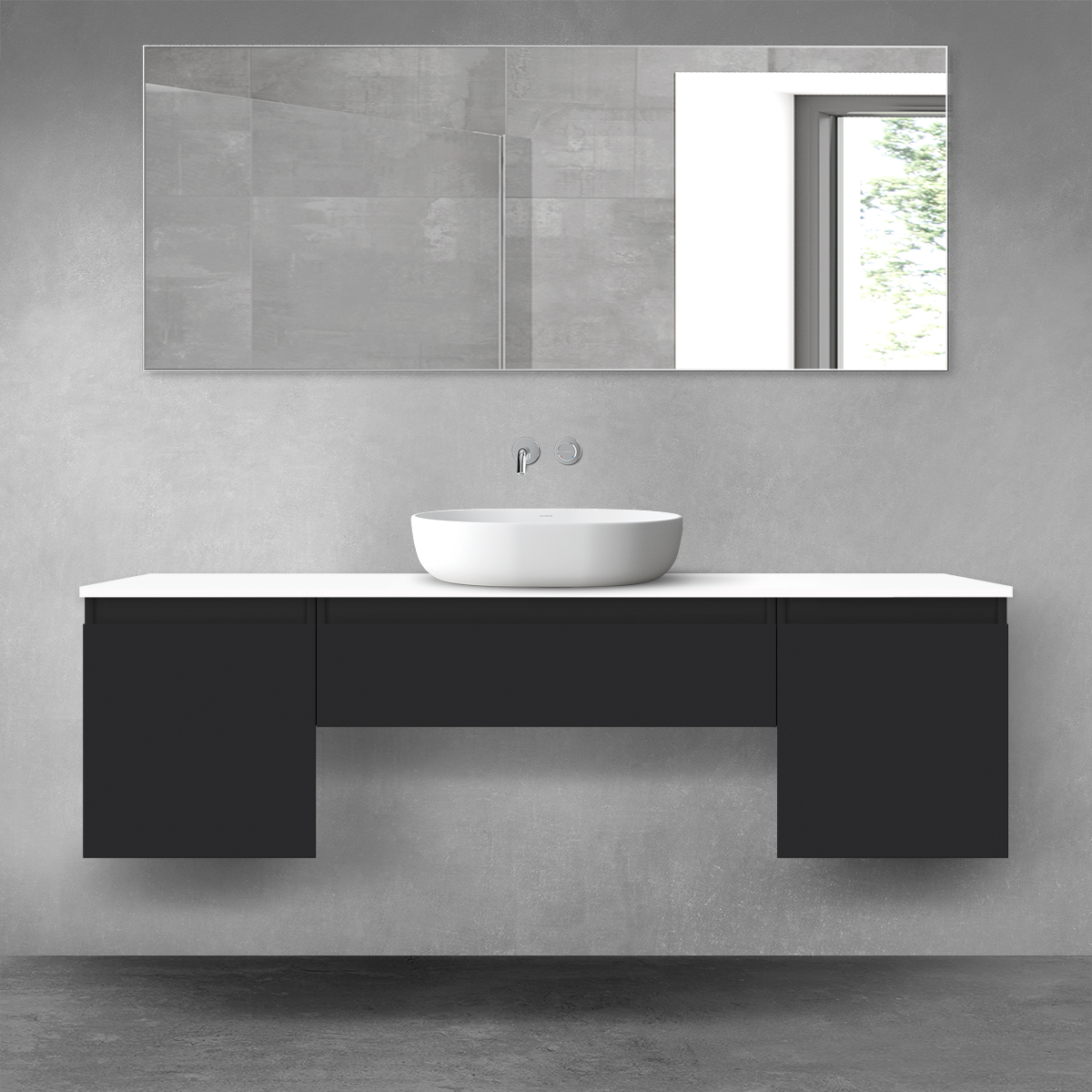 Darmowa Dostawa - Zestaw mebli łazienkowych 160x46.4x48.6 cm podumywalkowa wisząca biała-czarna Oltens Vernal 68393300