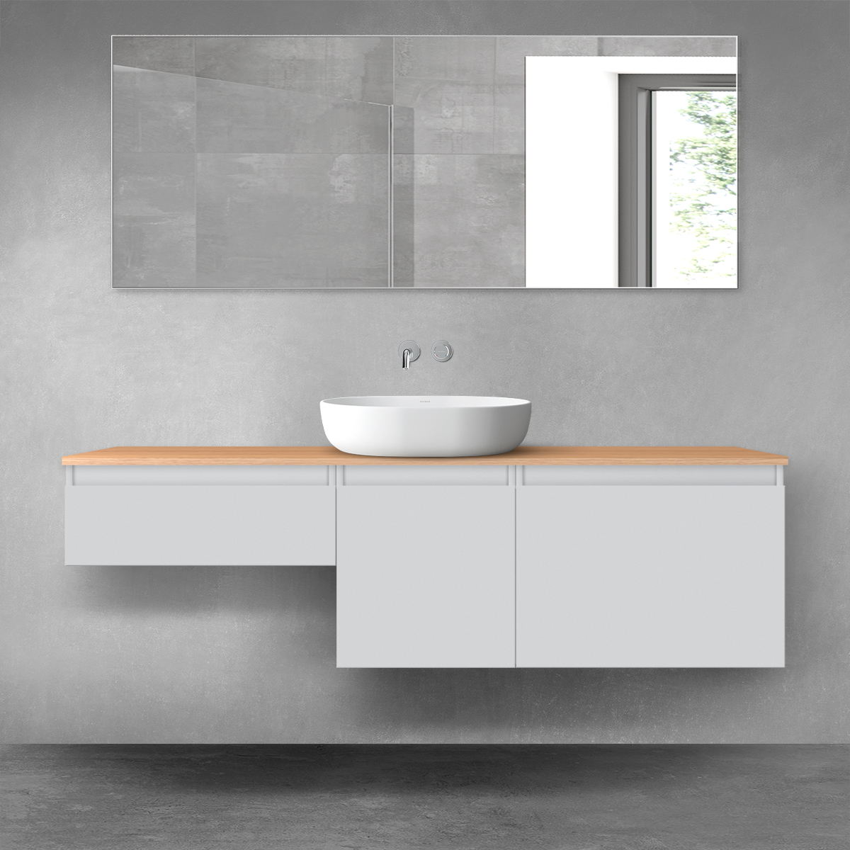 Darmowa Dostawa - Zestaw mebli łazienkowych 160x46.4x48.6 cm podumywalkowa wisząca szara-dab Oltens Vernal 68434700