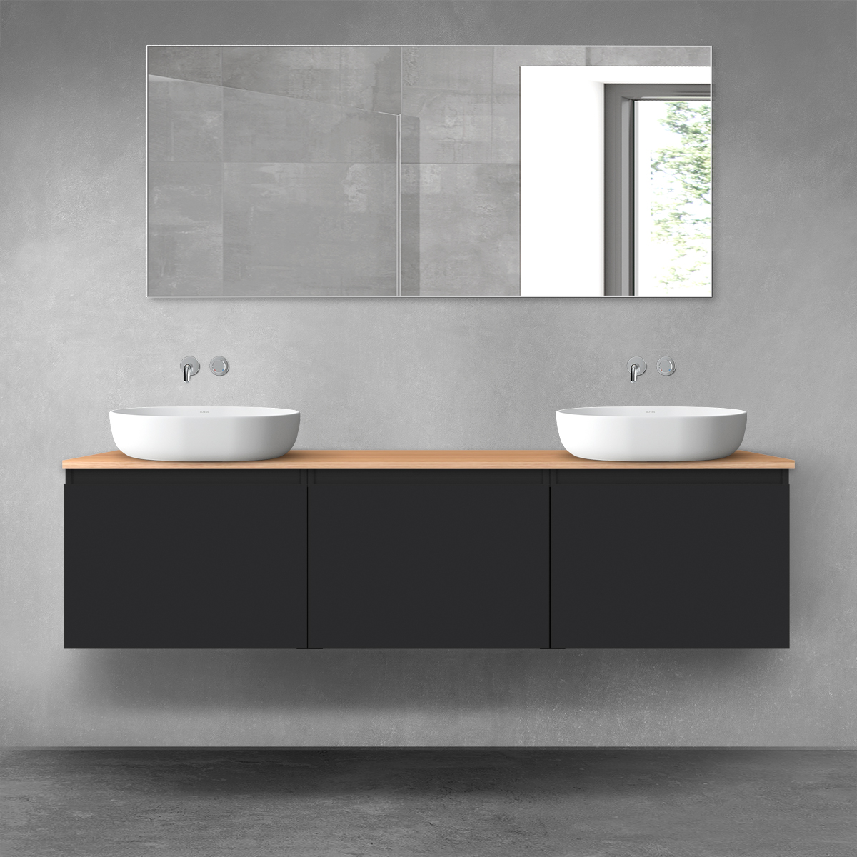 Darmowa Dostawa - Zestaw mebli łazienkowych 180x46.4x48.6 cm podumywalkowa wisząca czarna-dab Oltens Vernal 68493300