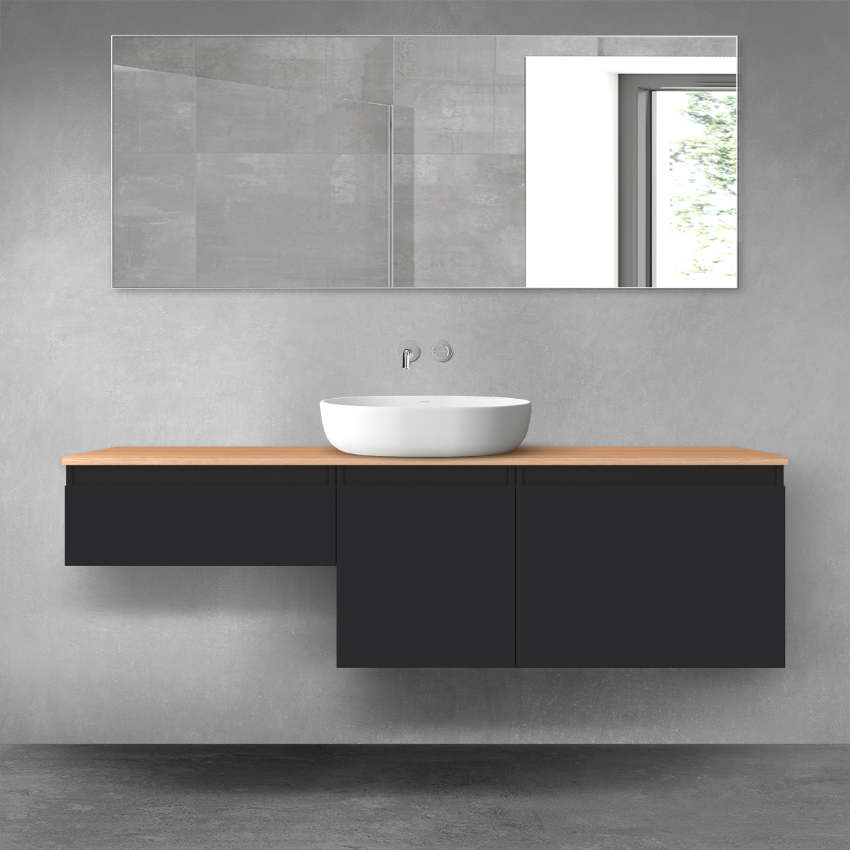 Darmowa Dostawa - Zestaw mebli łazienkowych 160x46.4x48.6 cm podumywalkowa wisząca czarna-dab Oltens Vernal 68435300