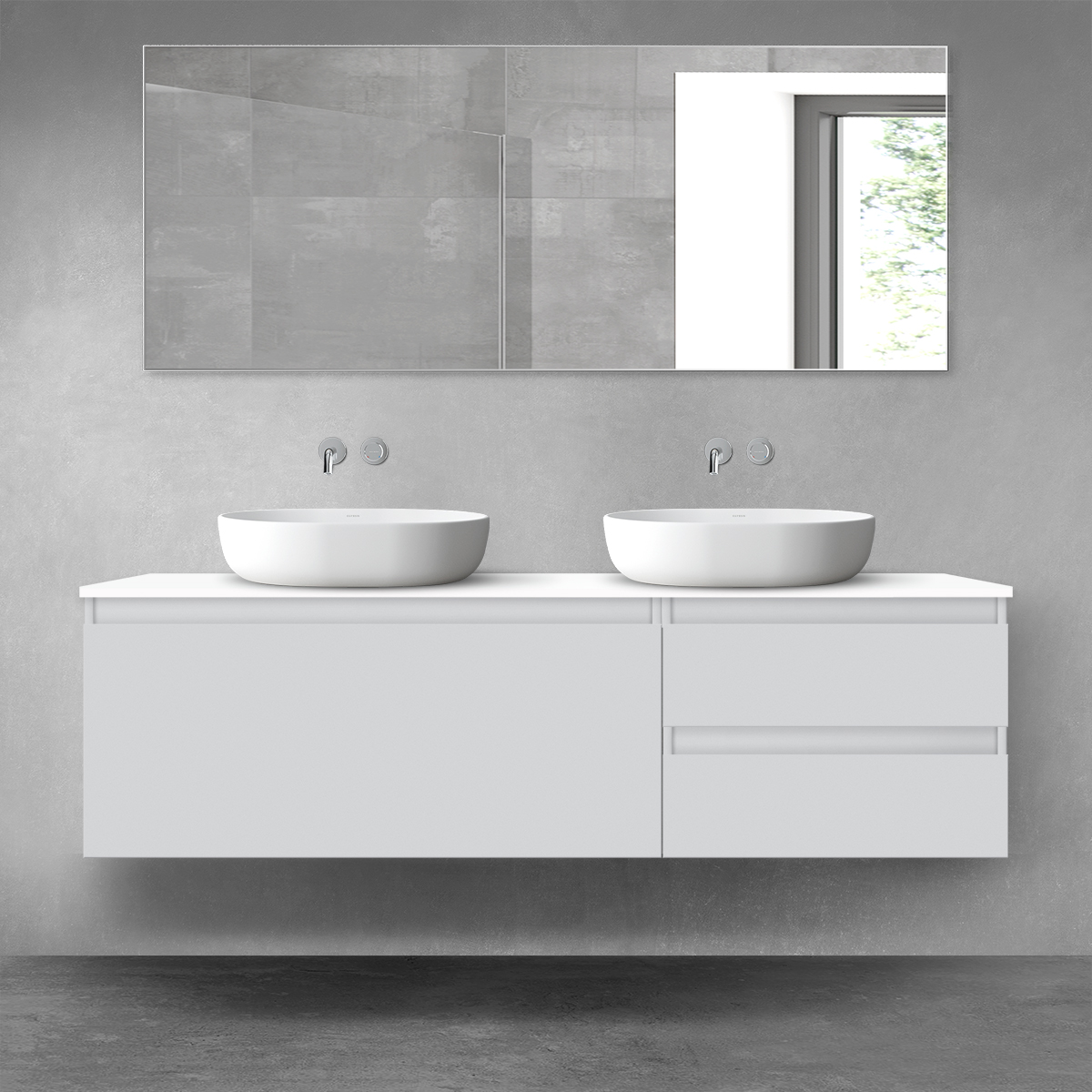Darmowa Dostawa - Zestaw mebli łazienkowych 160x46.4x48.6 cm podumywalkowa wisząca biała-szara Oltens Vernal 68441700