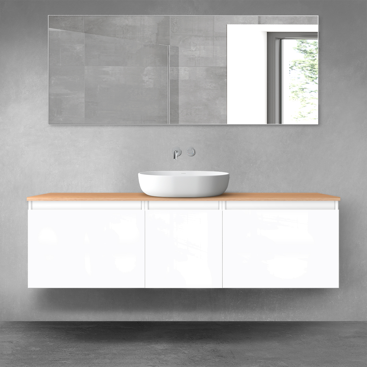 Darmowa Dostawa - Zestaw mebli łazienkowych 160x46.4x48.6 cm podumywalkowa wisząca biała-dab Oltens Vernal 68420000