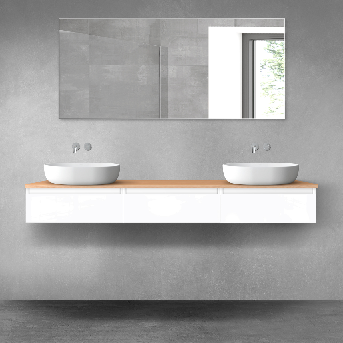 Darmowa Dostawa - Zestaw mebli łazienkowych 180x46.4x25.2 cm podumywalkowa wisząca biała-dab Oltens Vernal 68492000