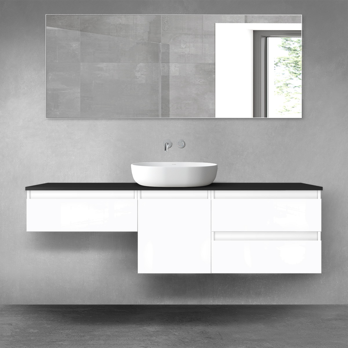 Darmowa Dostawa - Zestaw mebli łazienkowych 160x46.4x48.6 cm podumywalkowa wisząca biała-czarna Oltens Vernal 68428000