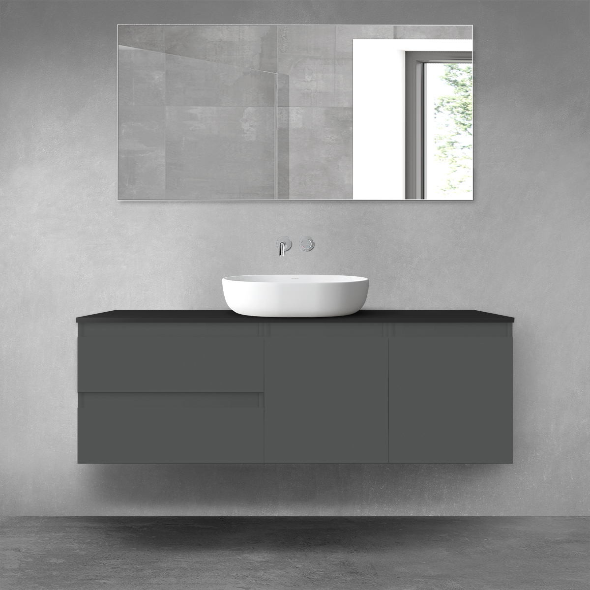 Darmowa Dostawa - Zestaw mebli łazienkowych 140x46.4x48.6 cm podumywalkowa wisząca czarna-grafitowa Oltens Vernal 68276400