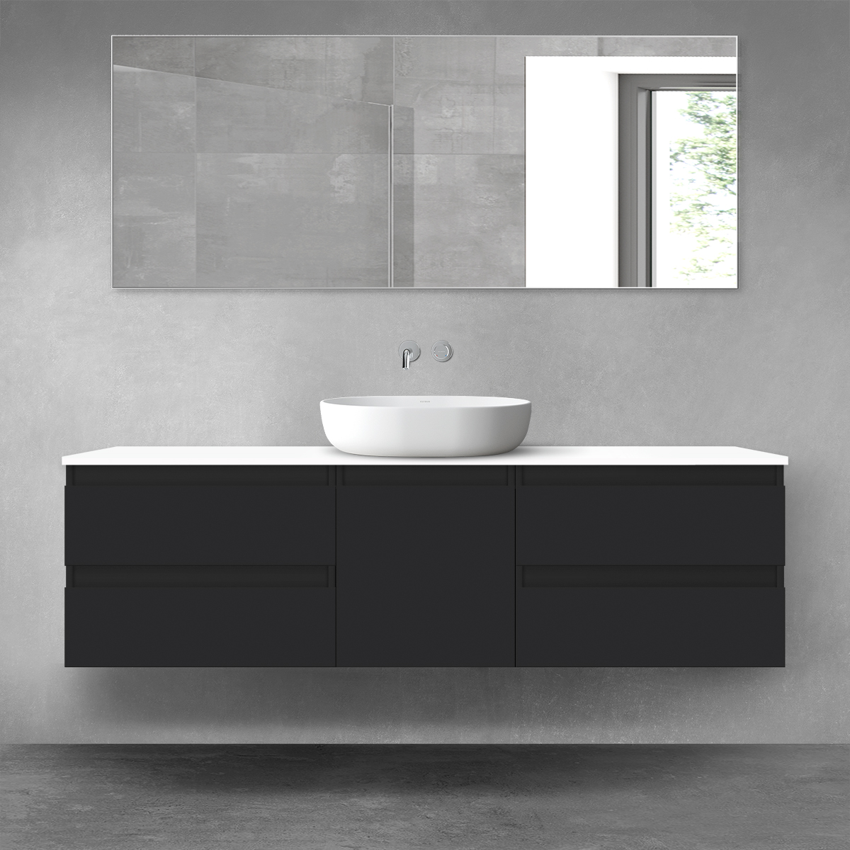 Darmowa Dostawa - Zestaw mebli łazienkowych 160x46.4x48.6 cm podumywalkowa wisząca biała-czarna Oltens Vernal 68405300