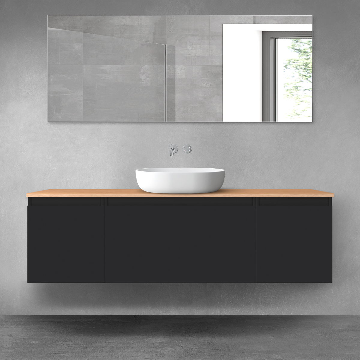 Darmowa Dostawa - Zestaw mebli łazienkowych 160x46.4x48.6 cm podumywalkowa wisząca czarna-dab Oltens Vernal 68448300