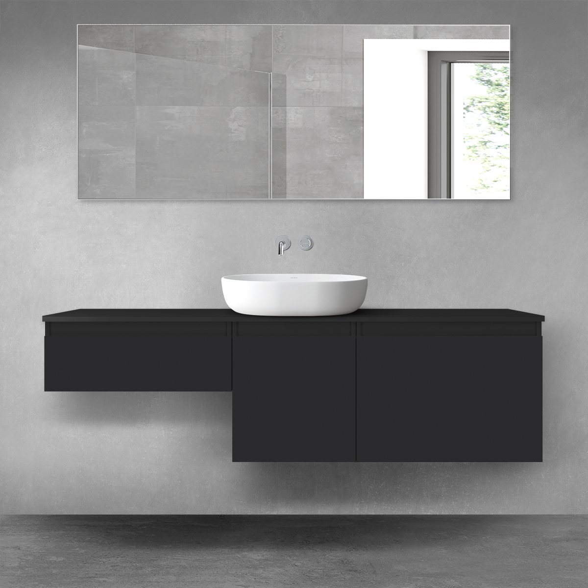 Darmowa Dostawa - Zestaw mebli łazienkowych 160x46.4x48.6 cm podumywalkowa wisząca czarna Oltens Vernal 68473300