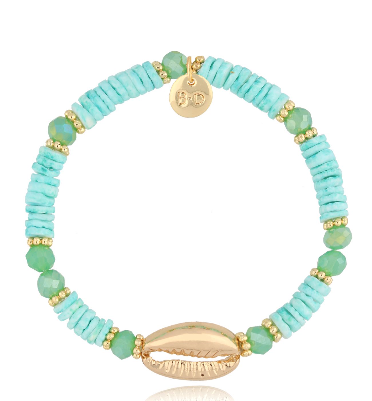 Bransoletka z zielonymi muszlami Gold Shell BSH0131 - By Dziubeka