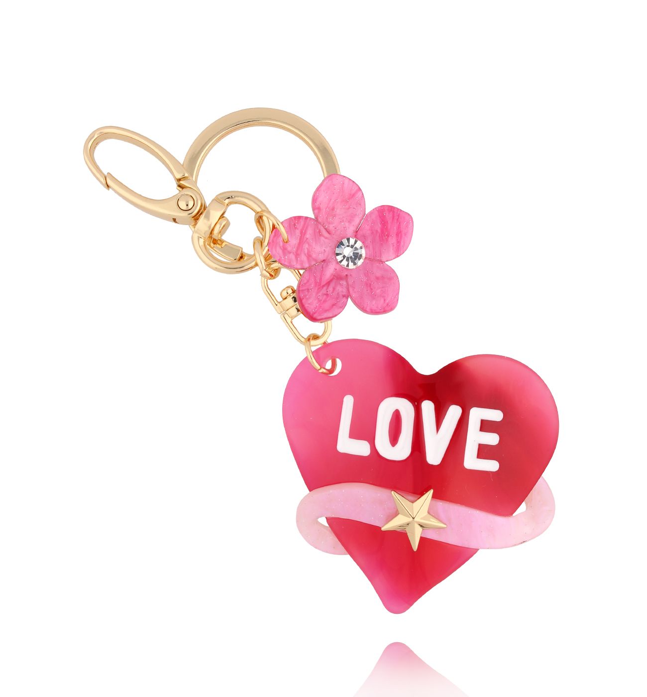 Brelok fuksjowy z sercem i kwiatkiem Heart & FLower BREZA0077 - By Dziubeka