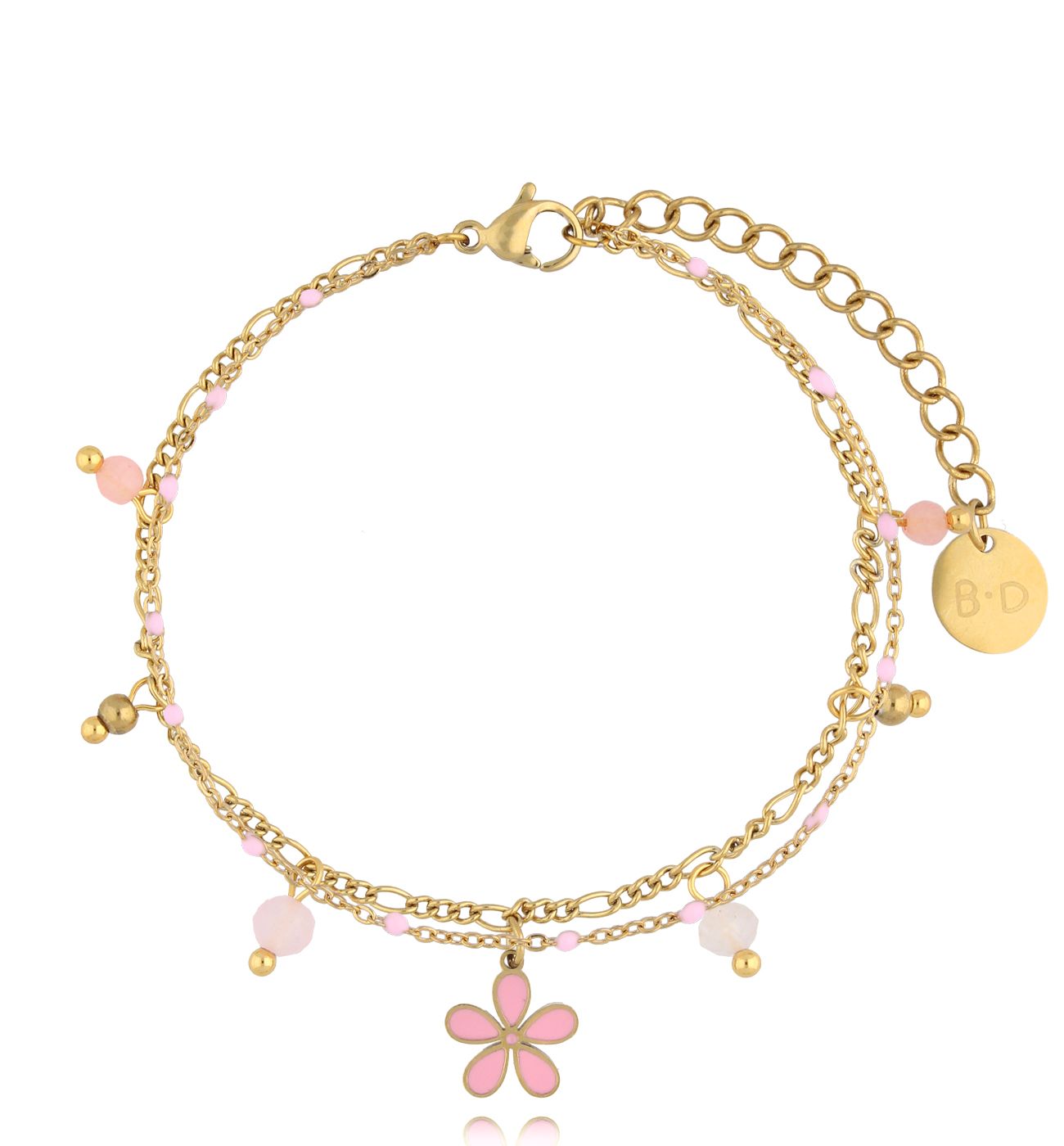 Bransoletka różowa z kwiatuszkami Pink Flowers BSY0020 - By Dziubeka