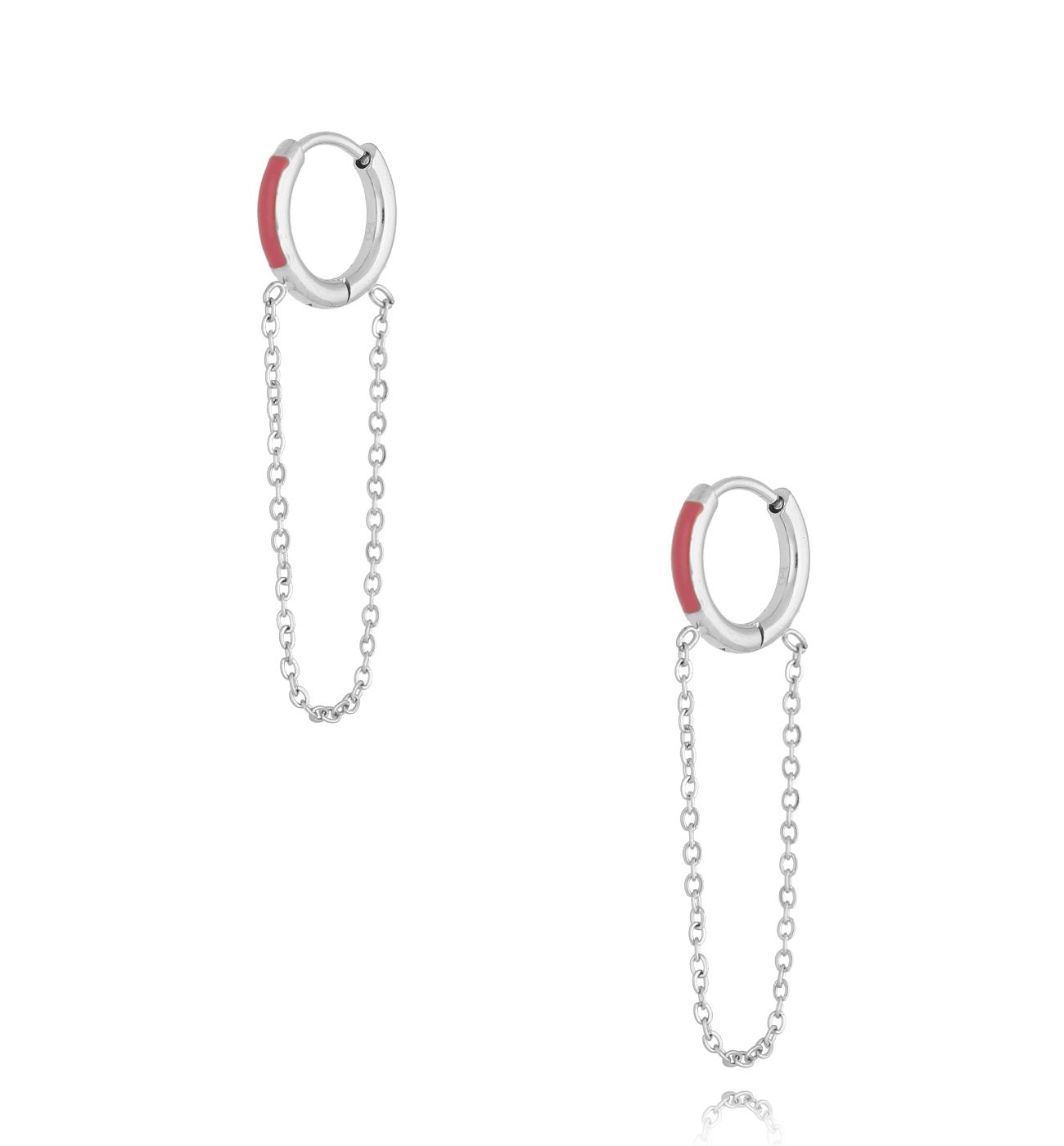 Kolczyki koła z różową emalią i łańcuszkiem Enamel Hoops KSA1625