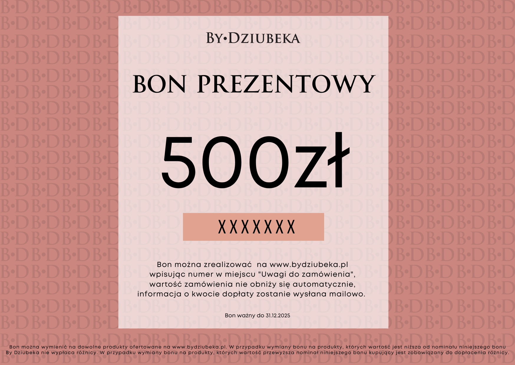 Bon Prezentowy 500 zł online do wydruku BON500 - By Dziubeka