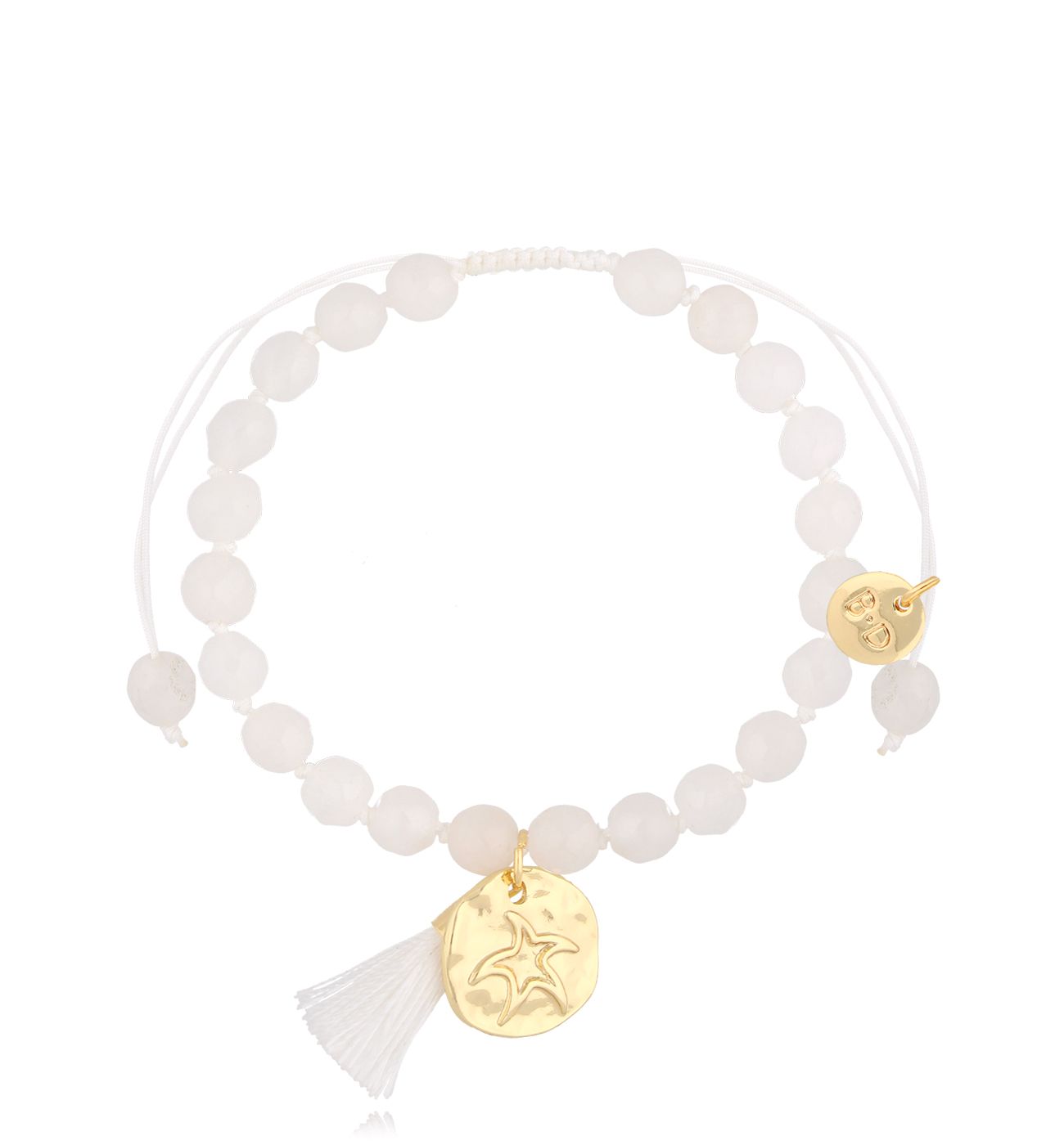 Bransoletka z białymi jadeitami i chwostem Jade BSH0145 - By Dziubeka