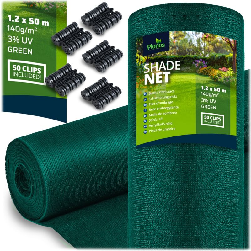 Siatka cieniująca Plonos 1,2x50m maskująca mata na płot ogrodzenie osłona zielona 90% + UV 1 szt.