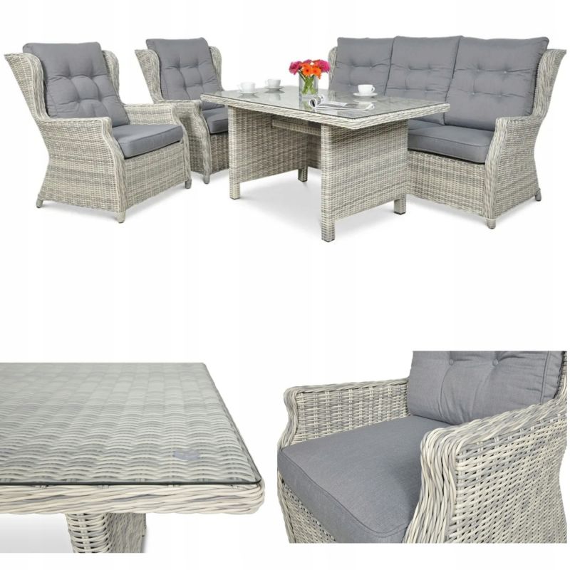 Zestaw Mebli Ogrodowych Focus Garden Technorattan Trivento Stół Sofa Fotel Szary z Beige 1 szt