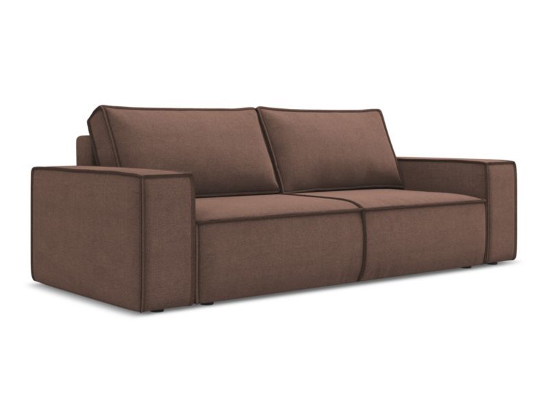 Kanapa 3-osobowa z funkcją spania Makamii Kimo z tkaniny strukturalnej 255x105 cm pudrowy róż 1 szt.