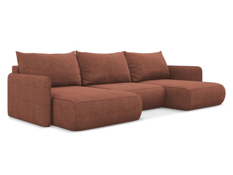 Sofa panoramiczna z funkcją spania Makamii Nanea z tkaniny szenilowej 290x148 cm brudny róż 1 szt.