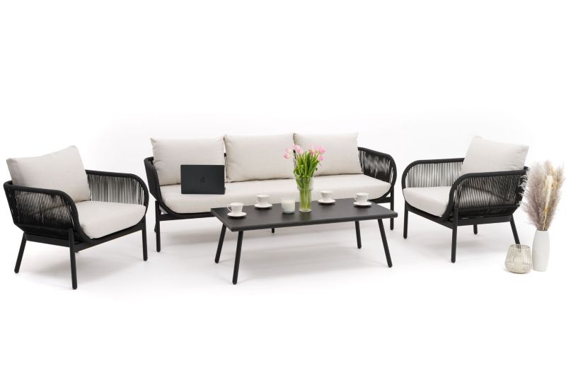 Zestaw mebli ogrodowych sofa fotel New Home BELIZE LUX beżowo czarny aluminiowy z blatem z płyty HPL 1 kpl