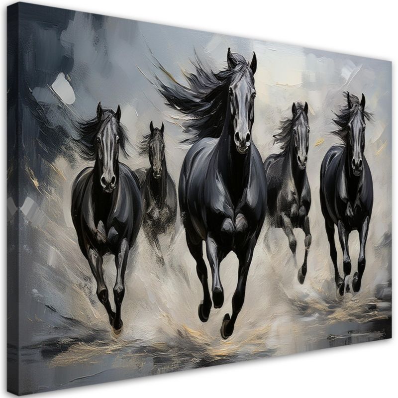 Obraz do salonu sypialni Feeby Czarne Konie Zwierzęta Galop 120x80 cm 1szt