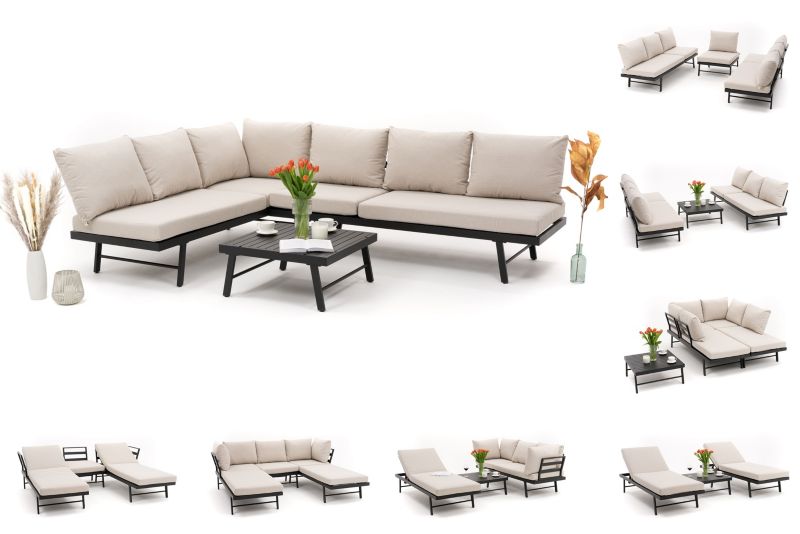 Zestaw mebli ogrodowych modułowych narożnik sofa fotel New Home BORA beżowo grafitowy aluminiowy 1 kpl