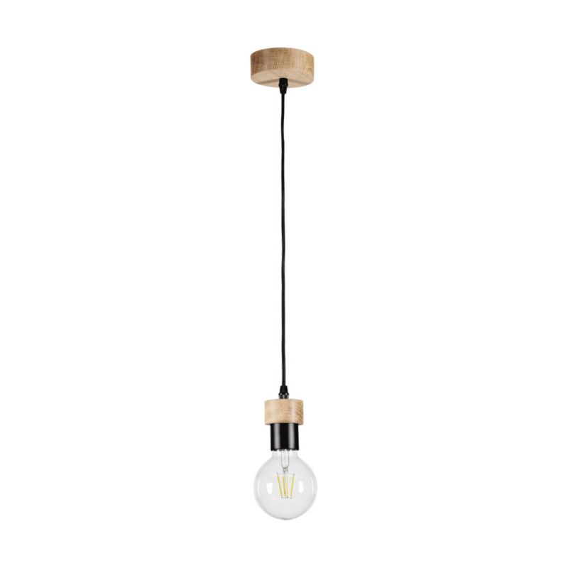 Drewniana Lampa Wisząca SPOT Light 1xE27 60W Dąb Olejowany FSC Czarny Metal, Polski Producent, 1 szt.