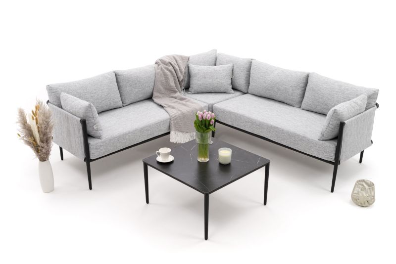Zestaw mebli ogrodowych narożnik New Home BELIZE szaro czarny aluminiowy z blatem z płyty HPL 1 kpl