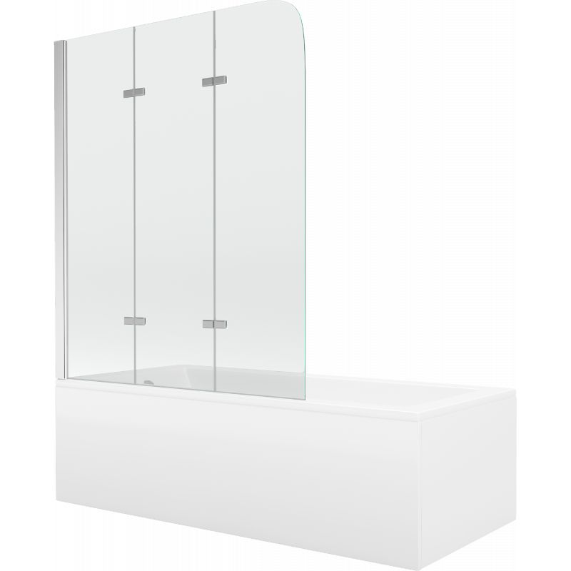 Wanna prostokątna Mexen Cubik 170 x 70 cm z obudową i parawanem 3-skrzydłowym 120 cm transparent chrom 1 kpl.