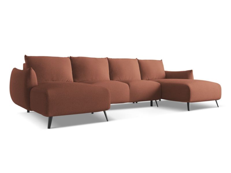 Sofa panoramiczna z funkcją spania Makamii Malie z tkaniny szenilowej 317x162 cm brudny róż 1 szt.