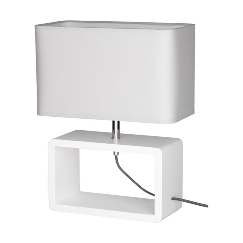 Drewniana Lampa Stołowa SPOT Light 1xE27 Max.25W Drewno Bukowe Białe FSC z Szarą Tkaniną, Polski Producent, 1 szt.