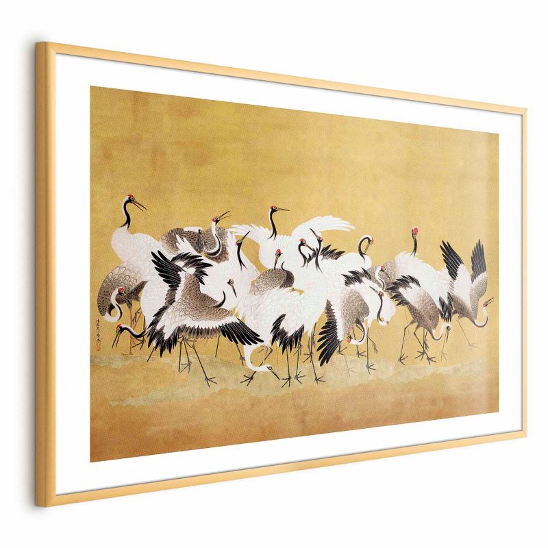 Plakat Artgeist Japońskie żurawie 42x29,7 cm z ramą złotą 1 szt