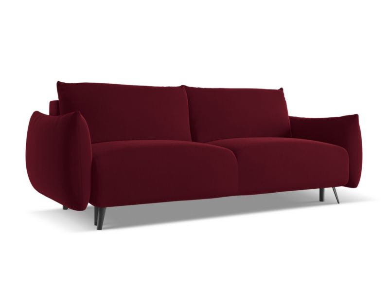 Kanapa 3-osobowa z funkcją spania Makamii Malie z weluru 230x105 cm burgundowy 1 szt.