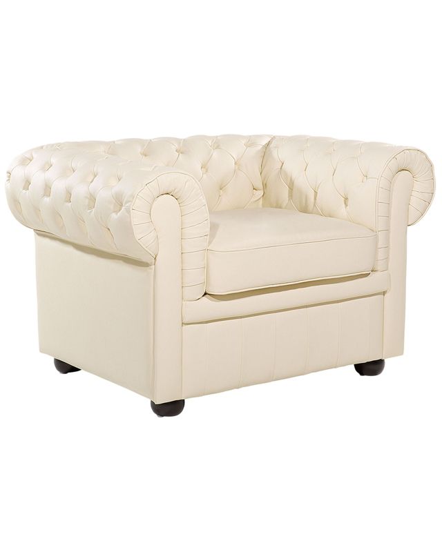 Fotel Chesterfield Skóra naturalna Beżowy 1 szt.