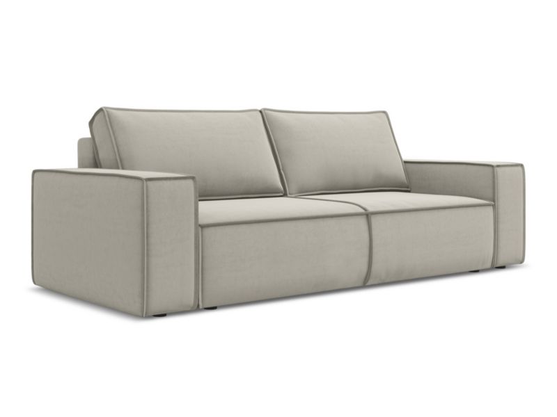 Kanapa 3-osobowa z funkcją spania Makamii Kimo z weluru 255x105 cm perłowy 1 szt.