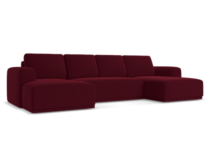 Sofa panoramiczna z funkcją spania Makamii Kaila z weluru 333x160 cm burgundowy 1 szt.